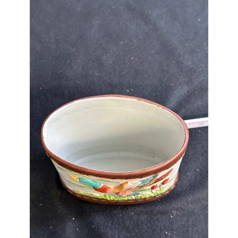 Vintage Mallard Duck Ceramic Planter Pencil Cup 3D Embossed Wildlife Decor